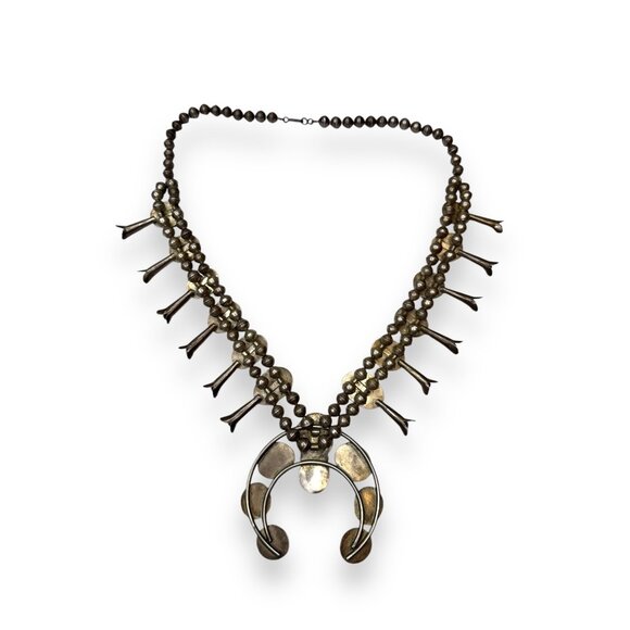 Old Pawn Navajo Sterling Turquoise Squash Blossom Necklace 26" 185g Vintage - Picture 2 of 16